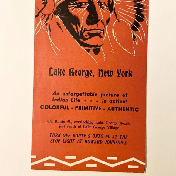Vintage Indian Village Lake George New York Brochure Travel Guide Map - Picture 2 of 11